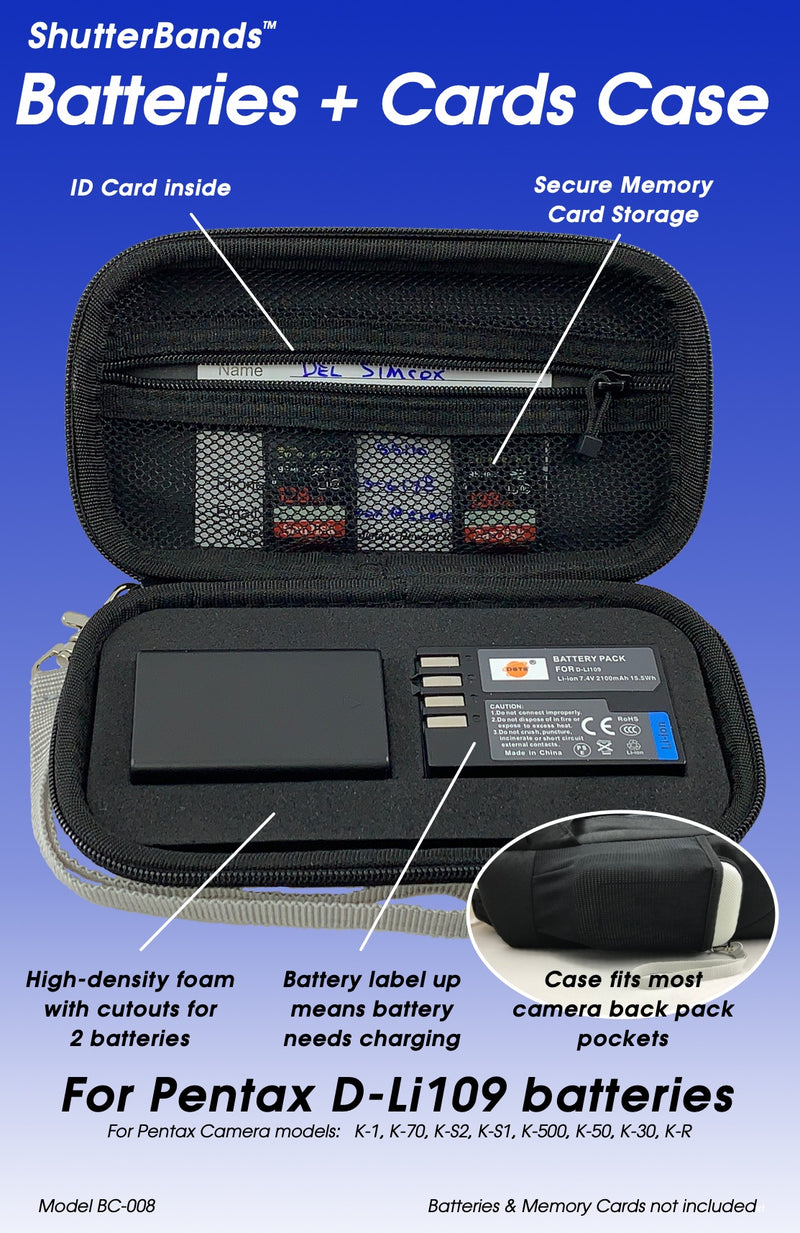 Batteries + Cards Case for Pentax D-Li109 batteries (BC-008)